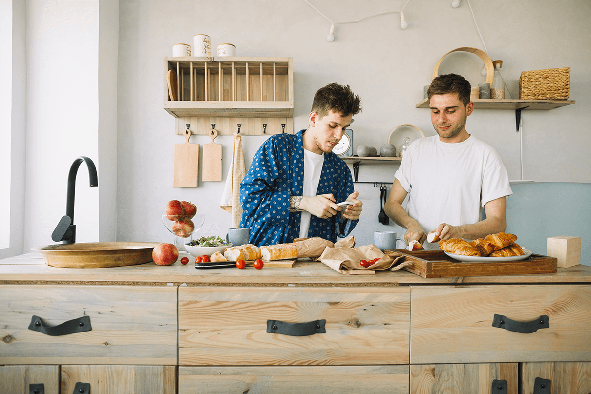 Flatmates cooking together